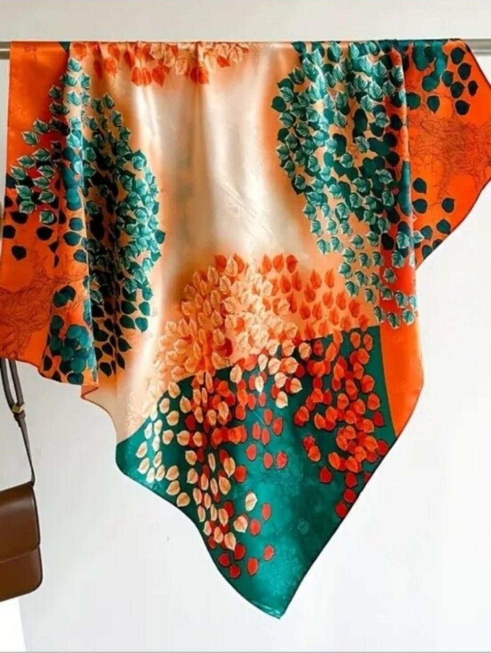 Vibrant Orange & Teal Floral Satin Scarf